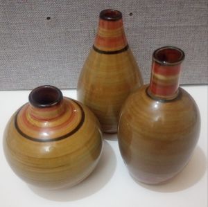 Pottery Home Decor Set of Three Vase Peices for decoration Brown Red Black Craft